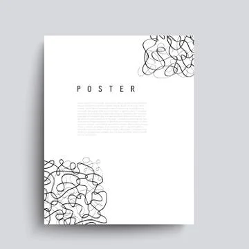Abstract vector poster with black chaotic lines. Minimalist hand drawn placar Stock Illustration
