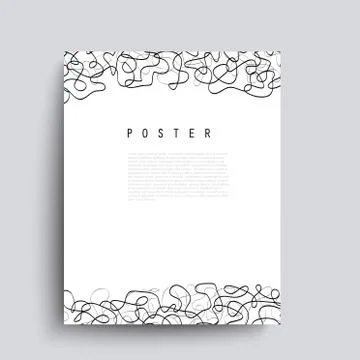 Abstract vector poster with black chaotic lines. Minimalist hand drawn placar Stock Illustration