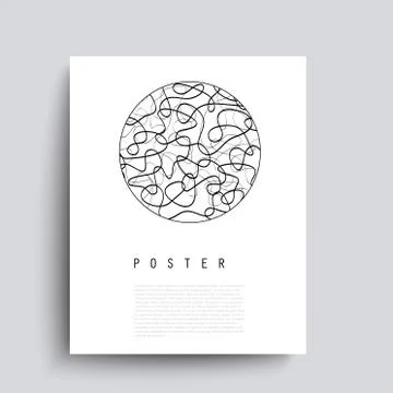 Abstract vector poster with black chaotic lines. Minimalist hand drawn placar Stock Illustration