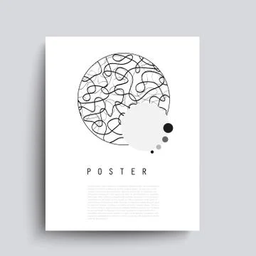 Abstract vector poster with black chaotic lines. Minimalist hand drawn placar Stock Illustration