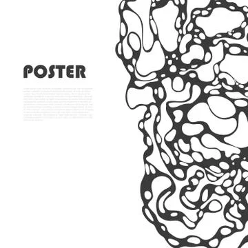 Abstract vector poster with black chaotic lines, ovals, circles. Neurography. Stock Illustration