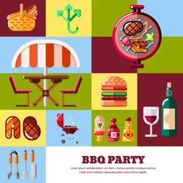 Abstract vector poster or banner template. BBQ and grill illustration. Barbec Illustrazione stock