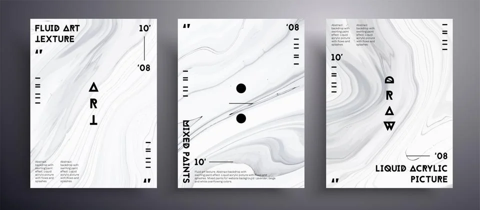 Abstract vector poster, texture pack of fluid art covers. Trendy background that Stock Illustration