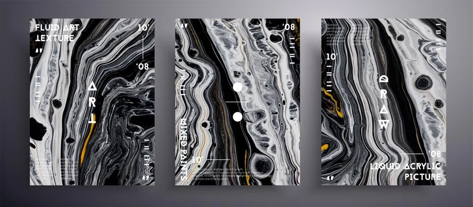 Abstract vector poster, texture pack of fluid art covers. Trendy background that Stock Illustration
