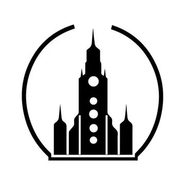 Abstract Vector Real Estate Building in Circle Icon or Logo Design Template Ilustración de archivo