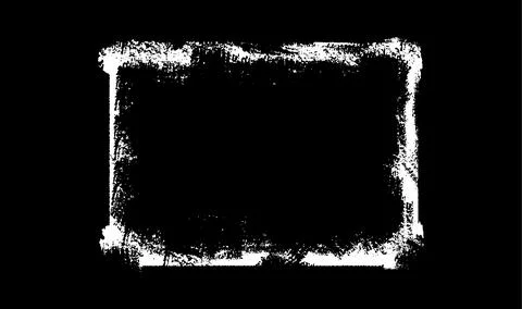 Abstract vector rectangular grunge frame with white brush strokes and splatter. Stock Illustration