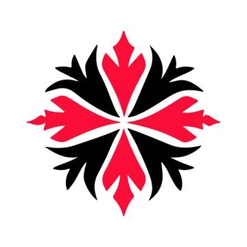 Abstract Vector Red and Black Symmetrical Leaf Pattern Icon or Logo Design .. Illustrazione stock