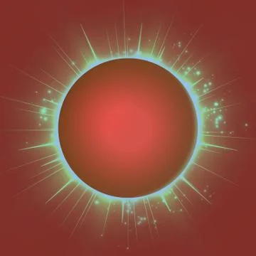 Abstract vector red background with planet and eclipse of its star. Bright st 스톡 일러스트