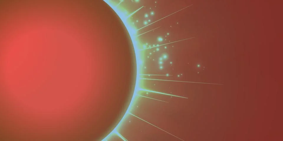 Abstract vector red background with planet and eclipse of its star. Bright st Stock Illustration
