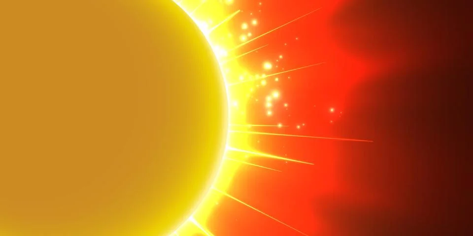 Abstract vector red background with planet and eclipse of its star. Bright st 스톡 일러스트