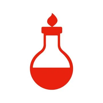Abstract Vector Red Flask with Flame Icon or Logo Design Template Stock Illustration