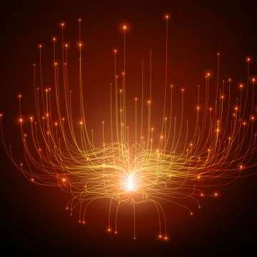 Abstract vector red lines mesh background. Bioluminescence of tentacles. Futu Stock Illustration