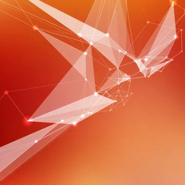 Abstract vector red mesh background. Chaotically connected points and polygon Illustrazione stock