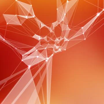 Abstract vector red mesh background. Chaotically connected points and polygon Illustrazione stock