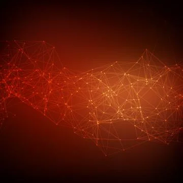 Abstract vector red mesh background. Chaotically connected points and polygon Illustrazione stock