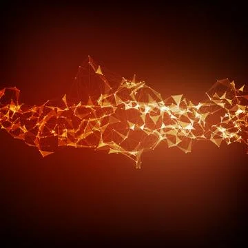 Abstract vector red mesh background. Chaotically connected points and polygon Illustrazione stock
