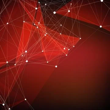 Abstract vector red mesh background. Chaotically connected points and polygon Illustrazione stock