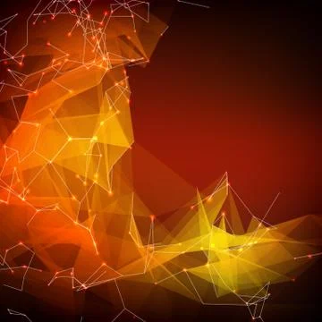 Abstract vector red mesh background. Chaotically connected points and polygon Illustrazione stock