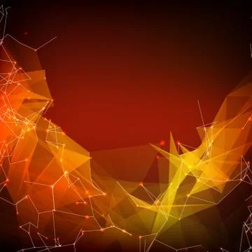 Abstract vector red mesh background. Chaotically connected points and polygon Stock Illustration