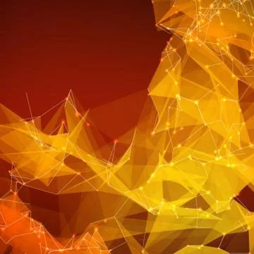 Abstract vector red mesh background. Chaotically connected points and polygon Illustrazione stock