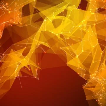 Abstract vector red mesh background. Chaotically connected points and polygon Stock Illustration