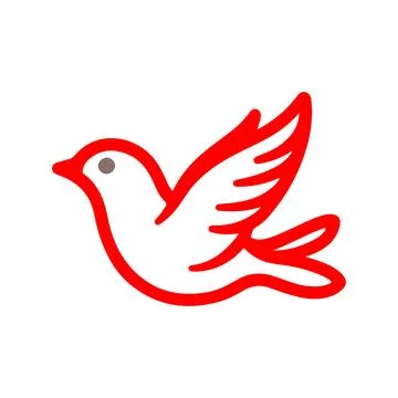 Abstract Vector Red Outlined Bird Icon or Logo Design Template Stock Illustration