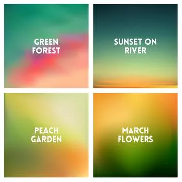 Abstract vector red sunset blurred background set. Square blurred backgrounds Stock Illustration