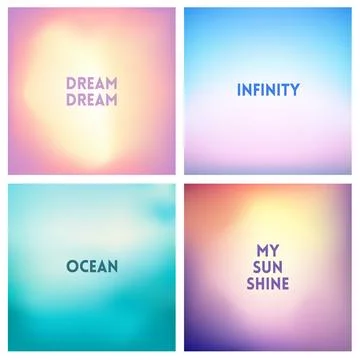 Abstract vector red sunset blurred background set. Square blurred backgrounds Stock Illustration