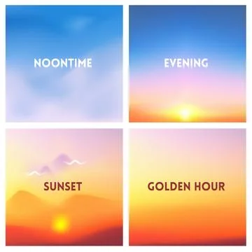 Abstract vector red sunset blurred background set. Square blurred backgrounds Stock Illustration