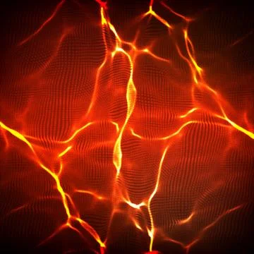 Abstract vector red wave mesh background. Point cloud array. Chaotic light wa Illustrazione stock