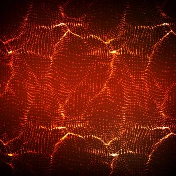 Abstract vector red wave mesh background. Point cloud array. Chaotic light wa Illustrazione stock