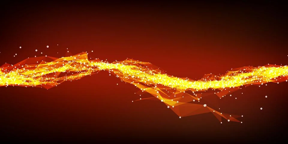 Abstract vector red wave mesh background. Point cloud array. Chaotic light wa Illustrazione stock