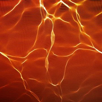 Abstract vector red wave mesh background. Point cloud array. Chaotic light wa Illustrazione stock