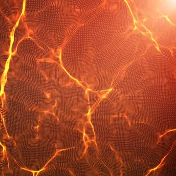Abstract vector red wave mesh background. Point cloud array. Chaotic light wa Stock Illustration