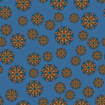 Abstract vector round mandala seamless. Circle pattern on blue background Stock Illustration