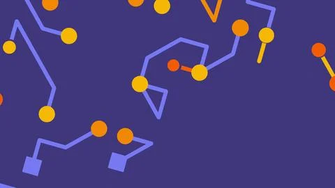 Abstract vector scene with blue and orange lines and circular nodes on a dark Illustration