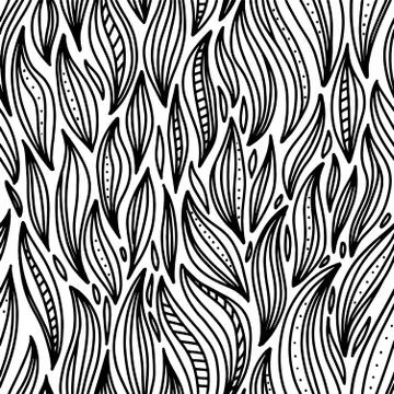 Abstract vector seamless floral background of doodle hand drawn lines. Monoch Illustrazione stock
