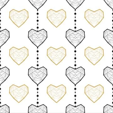 Abstract Vector Seamless Geometric Pattern Of Golden Hearts And Black Hearts  Stock Illustration