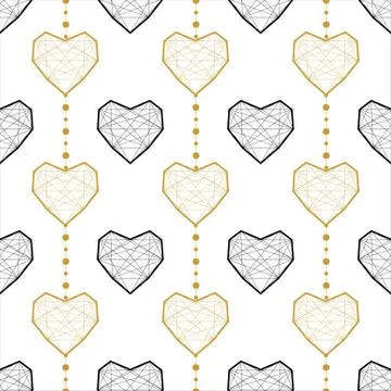 Abstract Vector Seamless Geometric Pattern Of Black Hearts And Golden Hearts  Stock Illustration