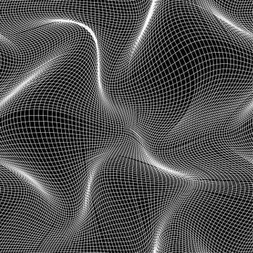 Abstract vector seamless moire pattern with waving curling lines. Stock Illustration