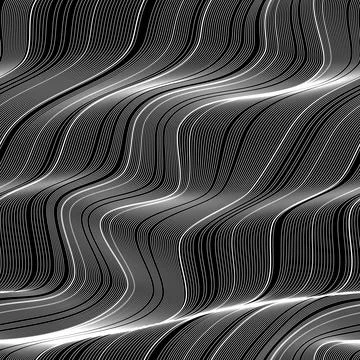 Abstract vector seamless moire pattern with waving curling lines. Stock Illustration