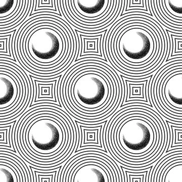 Abstract vector seamless op art pattern. Op art, graphic ornament with halftone Stock Illustration