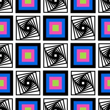Abstract vector seamless op art pattern. Square graphic ornament. Illustrazione stock
