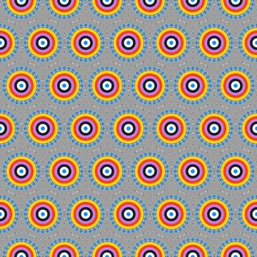 Abstract vector seamless op art pattern. Colorful disco ornament. Stock Illustration
