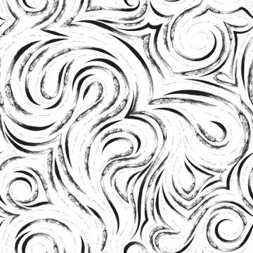 Abstract vector seamless pattern in black color from smooth lines drawn in Illustrazione stock