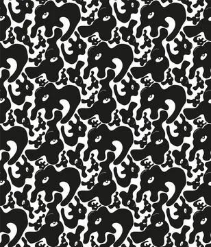Abstract vector seamless pattern with black and white doodles as smooth shape Stock Illustration