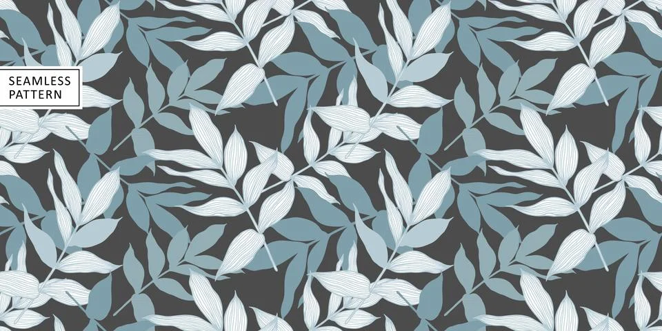 Abstract vector seamless pattern with blue branches and leaves Illustrazione stock