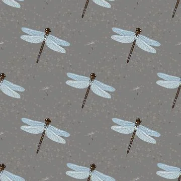 Abstract vector Seamless Pattern with dragonfly s and dandelion seeds. Stock Illustration