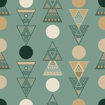 Abstract vector seamless pattern featuring intricate bohemian style triangl.. 库存插图