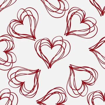 Abstract Vector seamless pattern with hatching hearts. Stock Illustration
